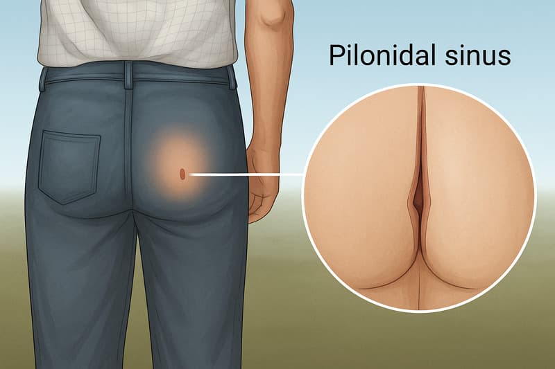 Illustration of a pilonidal sinus